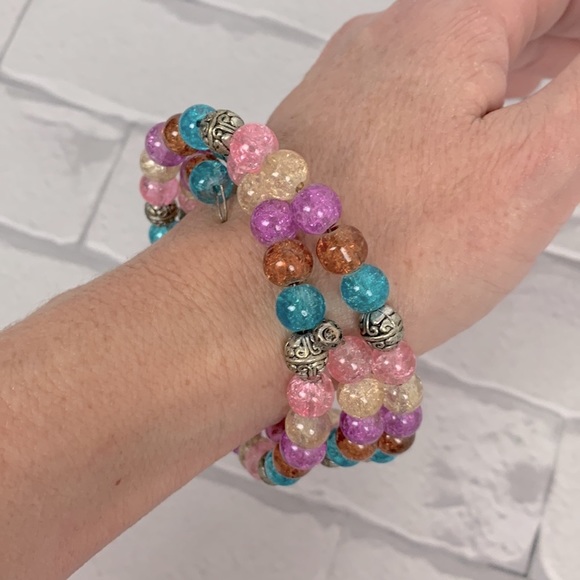 Beaded wrap around layered bracelet Adjustable Pastel colored beads New NWOT - Picture 4 of 7